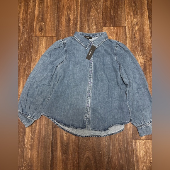 LULU’s Notoriously Chic Medium Wash Denim Button-Up Top - Picture 2 of 7